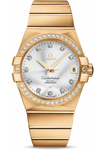 Omega Constellation Yellow Gold 38 MM - Yellow Gold Bracelet - Diamond Bezel - Silver Diamond Dial - 123.55.38.21.52.002