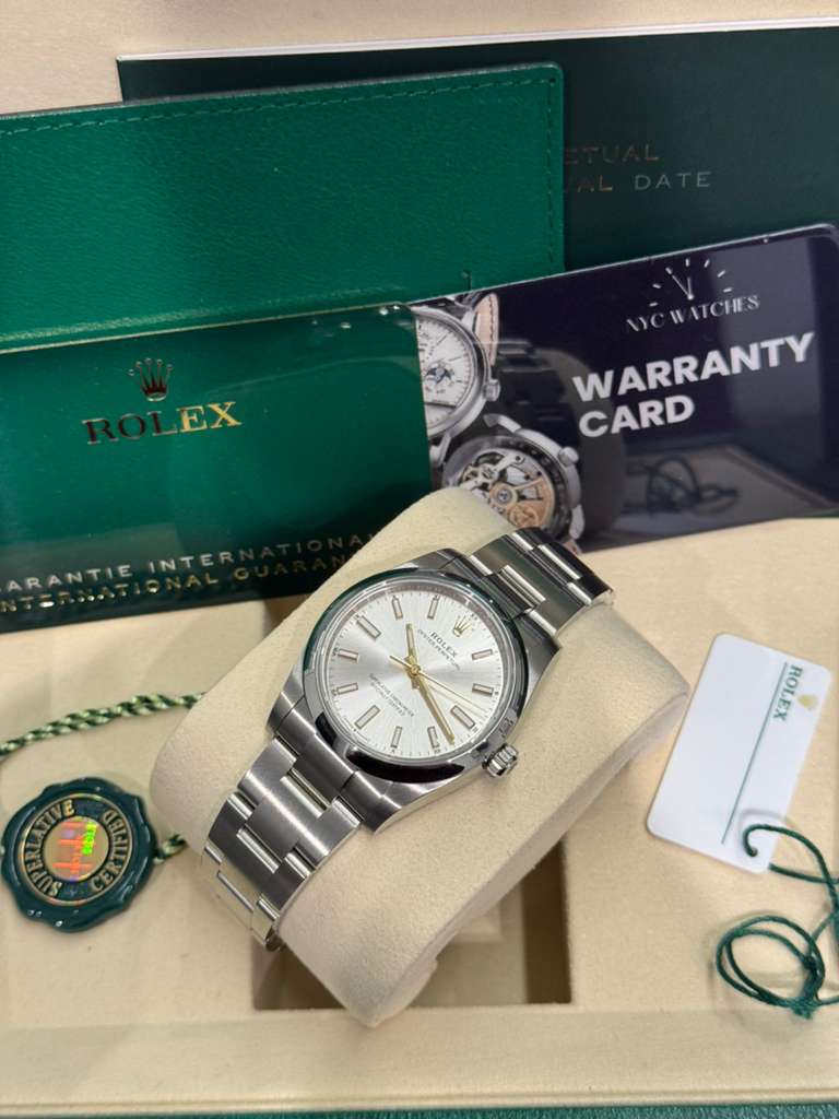 Rolex Stainless Steel Oyster Perpetual no date Watch - 34 MM - Oyster Bracelet - Silver Dial - 124200 sio