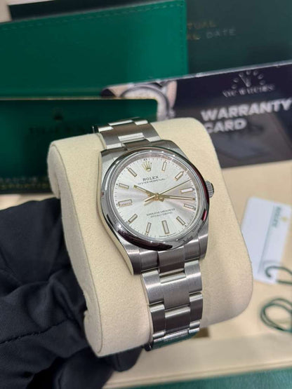 Rolex Stainless Steel Oyster Perpetual no date Watch - 34 MM - Oyster Bracelet - Silver Dial - 124200-0001