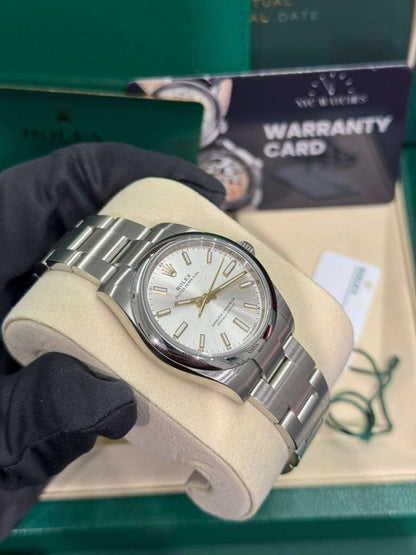 Rolex Stainless Steel Oyster Perpetual no date Watch - 34 MM - Oyster Bracelet - Silver Dial - 124200-0001