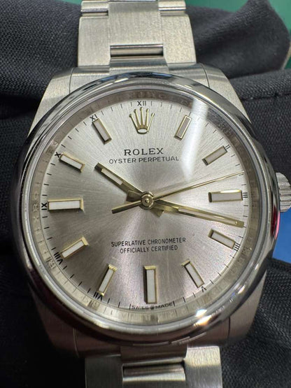 Rolex Stainless Steel Oyster Perpetual no date Watch - 34 MM - Oyster Bracelet - Silver Dial - 124200-0001