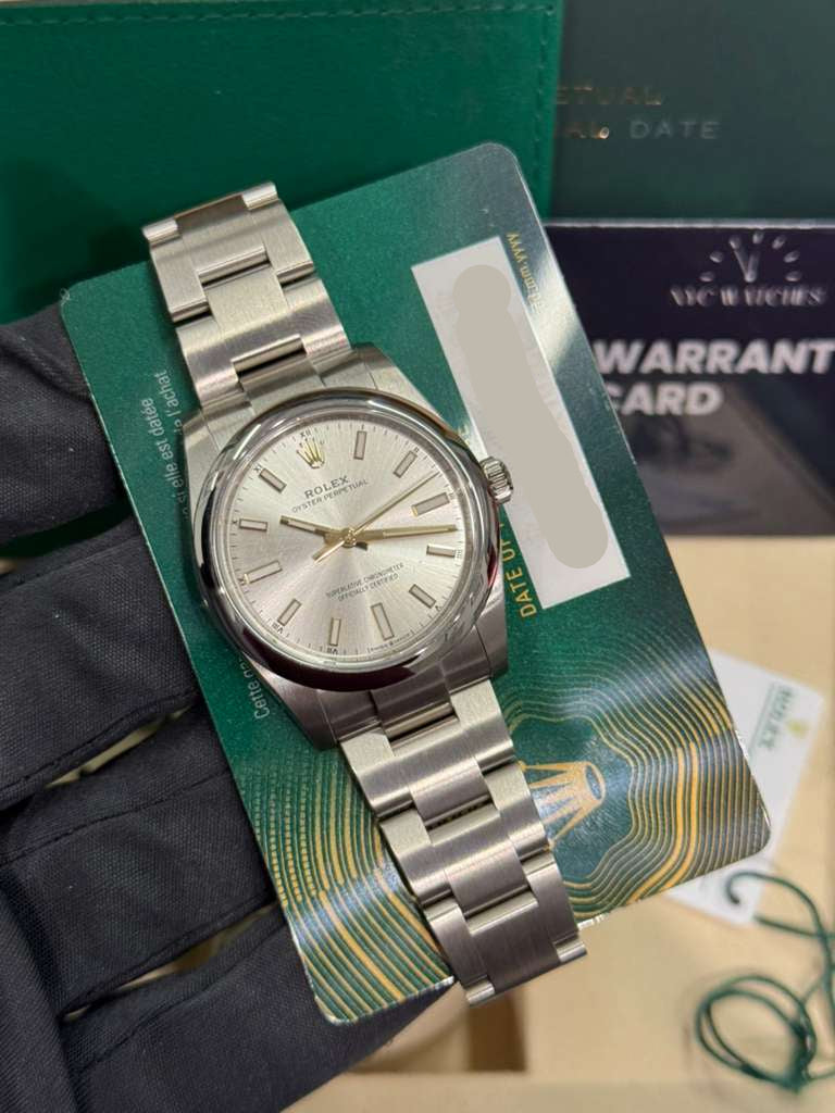 Rolex Stainless Steel Oyster Perpetual no date Watch - 34 MM - Oyster Bracelet - Silver Dial - 124200 sio