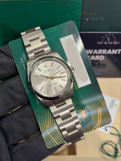 Rolex Stainless Steel Oyster Perpetual no date Watch - 34 MM - Oyster Bracelet - Silver Dial - 124200-0001