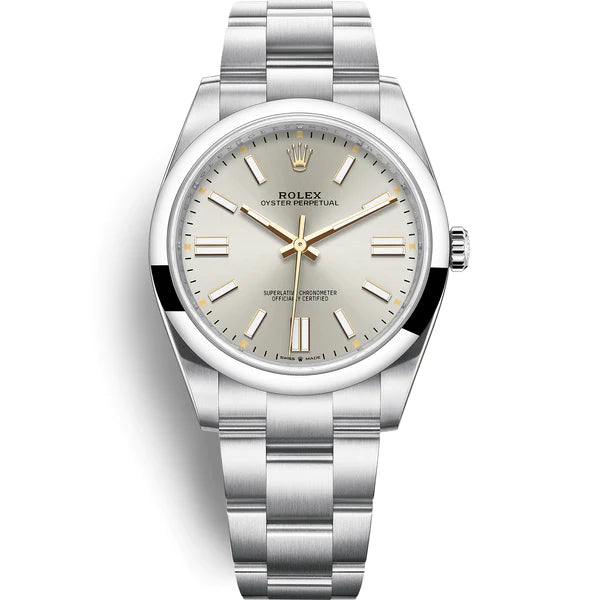 Rolex Stainless Steel Oyster Perpetual Watch - 41 MM - Oyster bracelet - Domed Bezel - Silver Index Dia