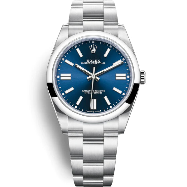 Rolex Stainless Steel Oyster Perpetual Watch - 41 MM - Oyster bracelet - Domed Bezel - Blue Index Dial - 124300-0003