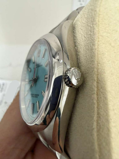 Rolex Stainless Steel Oyster Perpetual no date Watch - 41 MM - Oyster Bracelet - Turquoise Blue Dial - 124300-0006