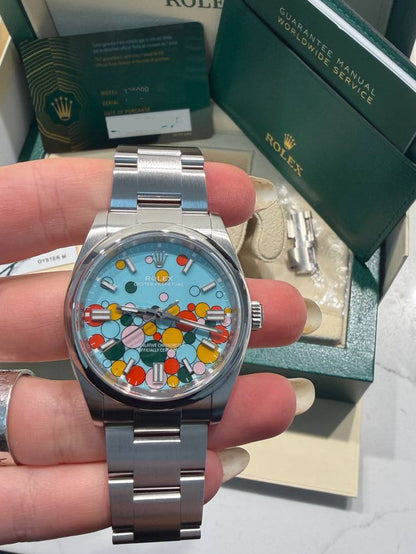 Rolex Stainless Steel Oyster Perpetual Watch - 36 MM - Oyster bracelet - Domed Bezel - Blue Artistic Dial - 126000-0009