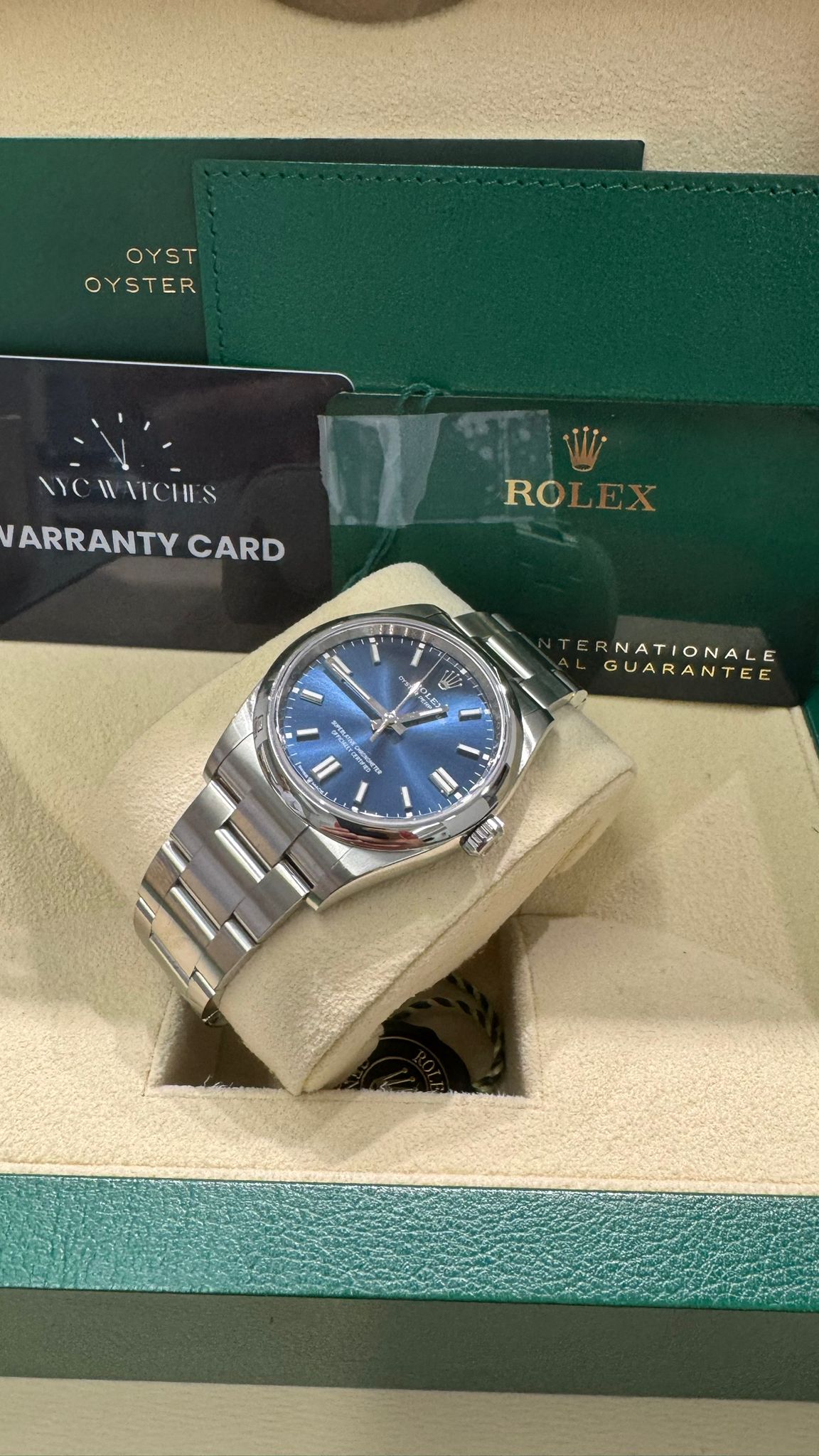 Rolex Stainless Steel Oyster Perpetual no date Watch - 36 MM - Oyster Bracelet - Blue Dial - 126000 bluio