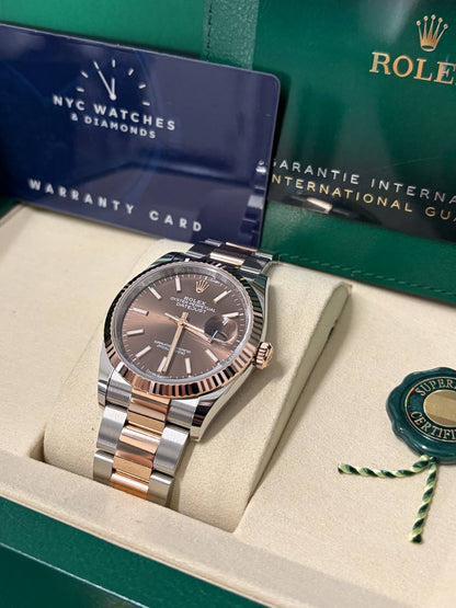 Rolex Datejust 36 Chocolate Dial - 36 MM - Oystersteel &amp; 18K Everose Gold - Fluted Bezel - Oyster Bracelet - 126231-0044
