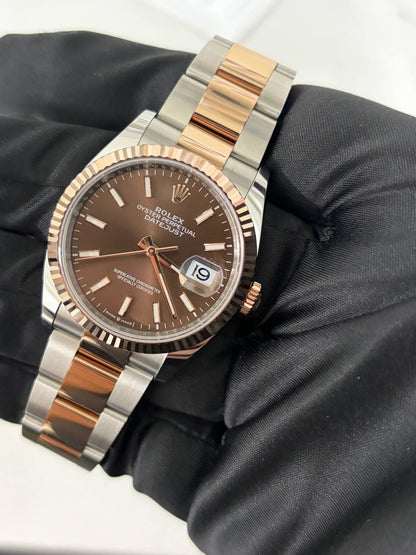 Rolex Datejust 36 Chocolate Dial - 36 MM - Oystersteel &amp; 18K Everose Gold - Fluted Bezel - Oyster Bracelet - 126231-0044