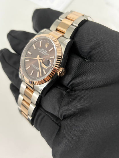 Rolex Datejust 36 Chocolate Dial - 36 MM - Oystersteel &amp; 18K Everose Gold - Fluted Bezel - Oyster Bracelet - 126231-0044
