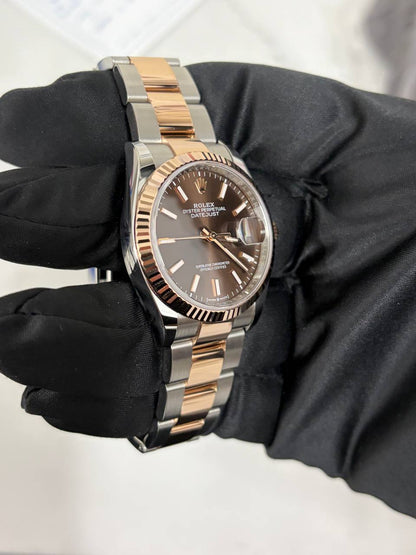 Rolex Datejust 36 Chocolate Dial - 36 MM - Oystersteel &amp; 18K Everose Gold - Fluted Bezel - Oyster Bracelet - 126231-0044