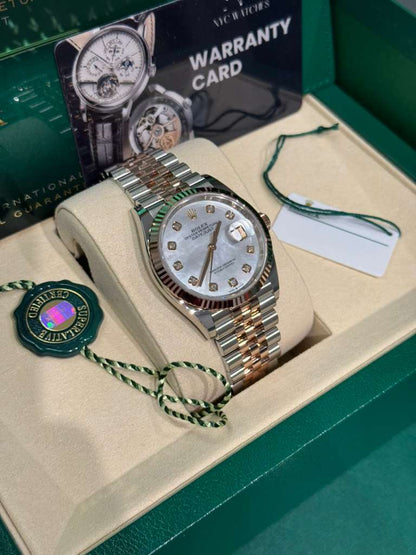 Rolex Stainless Steel And Pink Gold Datejust - 36 MM - Jubilee Bracelet - Fluted Bezel - Mother of Pearl Diamond Dial - 126231-0021