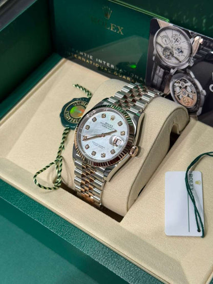 Rolex Stainless Steel And Pink Gold Datejust - 36 MM - Jubilee Bracelet - Fluted Bezel - Mother of Pearl Diamond Dial - 126231-0021