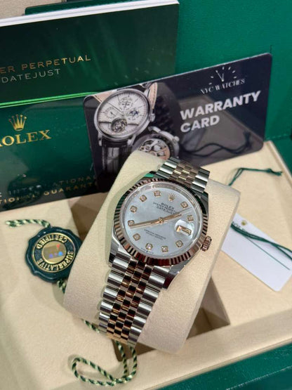 Rolex Stainless Steel And Pink Gold Datejust - 36 MM - Jubilee Bracelet - Fluted Bezel - Mother of Pearl Diamond Dial - 126231-0021