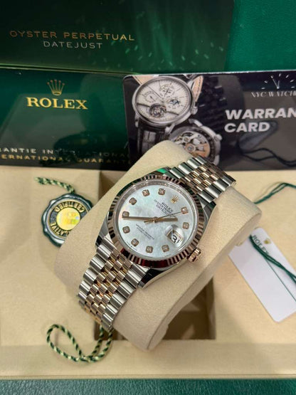 Rolex Stainless Steel And Pink Gold Datejust - 36 MM - Jubilee Bracelet - Fluted Bezel - Mother of Pearl Diamond Dial - 126231-0021