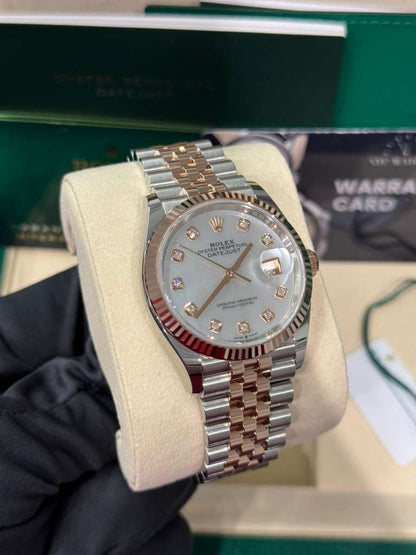 Rolex Stainless Steel And Pink Gold Datejust - 36 MM - Jubilee Bracelet - Fluted Bezel - Mother of Pearl Diamond Dial - 126231-0021