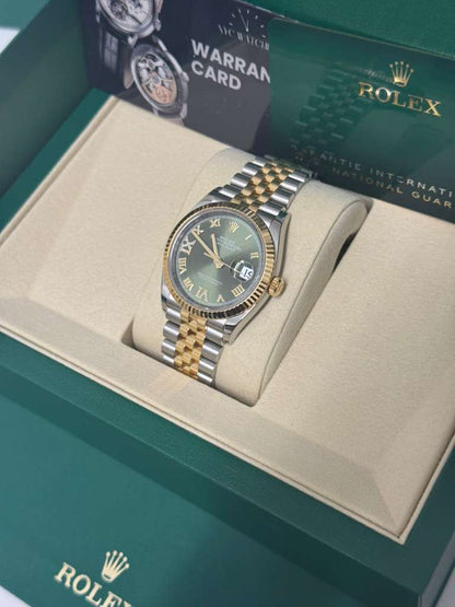 Rolex Stainless Steel And Yellow Gold Datejust - 36 MM - Jubilee Bracelet - Fluted Bezel - Olive Green Roman Dial - 126233-0025