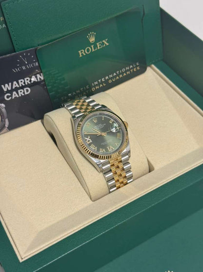 Rolex Stainless Steel And Yellow Gold Datejust - 36 MM - Jubilee Bracelet - Fluted Bezel - Olive Green Roman Dial - 126233-0025
