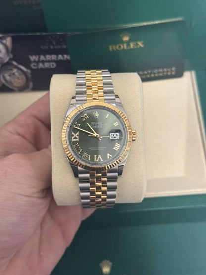 Rolex Stainless Steel And Yellow Gold Datejust - 36 MM - Jubilee Bracelet - Fluted Bezel - Olive Green Roman Dial - 126233-0025