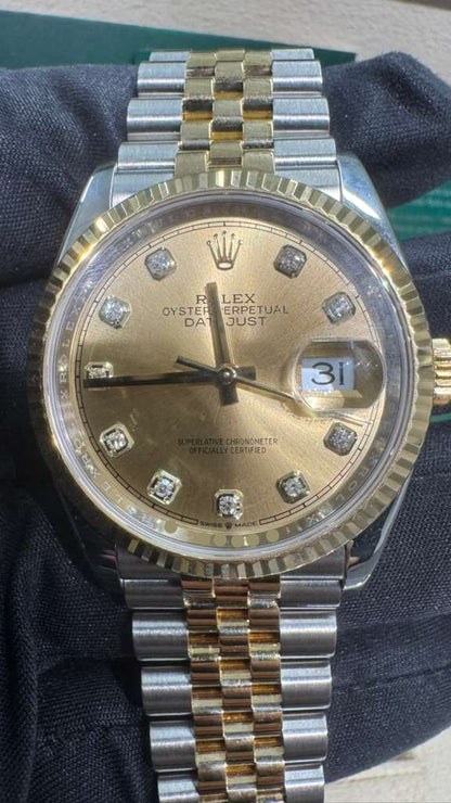 Rolex Stainless Steel And Yellow Gold Datejust - 36 MM - Jubilee Bracelet - Fluted Bezel - Champagne Diamond Dial - 126233-0017