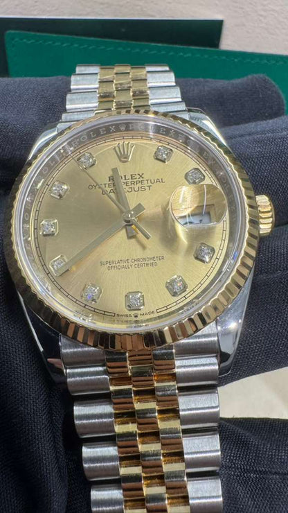 Rolex Stainless Steel And Yellow Gold Datejust - 36 MM - Jubilee Bracelet - Fluted Bezel - Champagne Diamond Dial - 126233-0017