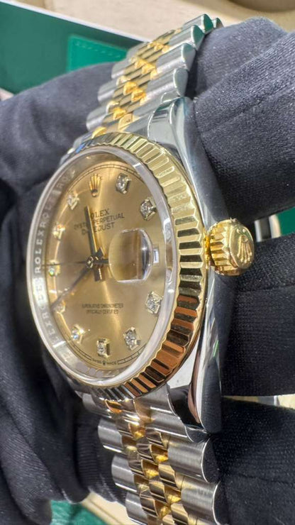 Rolex Stainless Steel And Yellow Gold Datejust - 36 MM - Jubilee Bracelet - Fluted Bezel - Champagne Diamond Dial - 126233-0017