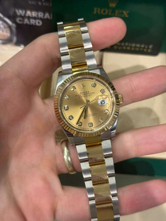 Rolex Stainless Steel And Yellow Gold Datejust - 36 MM - Oyster Bracelet - Fluted Bezel - Champagne Diamond Dial - 126233 chdo