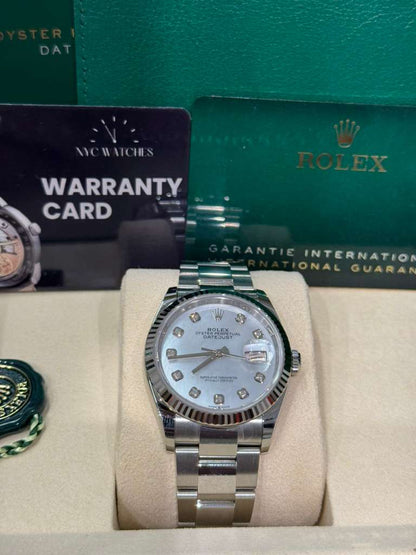 Rolex Stainless Steel And White Gold Datejust - 36 MM - Oyster Bracelet - Fluted Bezel - Mother Of Pearl Diamond Dial - 126234-0020