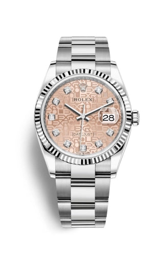 Rolex Stainless Steel And White Gold Datejust - 36 MM - Oyster Bracelet - Fluted Bezel - Pink Jubilee Roman Dial - 126234-0024