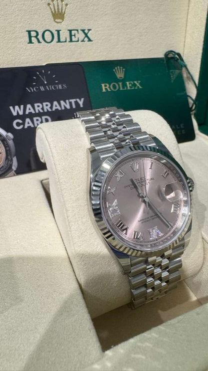 Rolex Stainless Steel And White Gold Datejust - 36 MM - Jubilee Bracelet - Fluted Bezel - Pink Diamond Roman Dial - 126234-0031