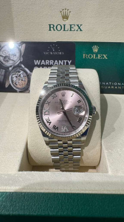 Rolex Stainless Steel And White Gold Datejust - 36 MM - Jubilee Bracelet - Fluted Bezel - Pink Diamond Roman Dial - 126234-0031