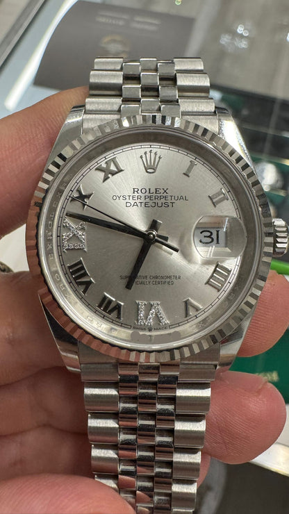 Rolex Stainless Steel And White Gold Datejust - 36 MM - Jubilee Bracelet - Fluted Bezel - Silver Diamond Dial - 126234-0029