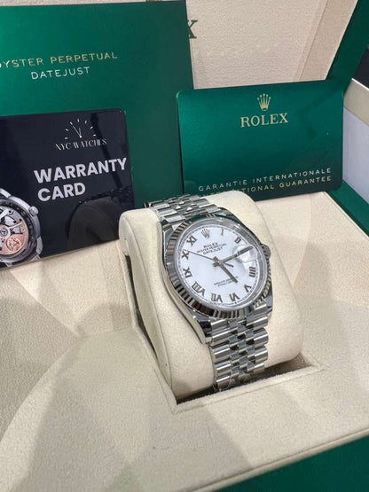 Rolex Stainless Steel And White Gold Datejust - 36 MM - Jubilee Bracelet - Fluted Bezel - White Roman Dial - 126234-0025