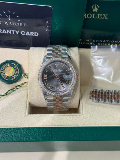 Rolex Stainless Steel And Pink Gold Datejust - 36 MM - Jubilee Bracelet - Diamond Bezel - Dark Rhodium Roman Dial - 126281RBR-0011
