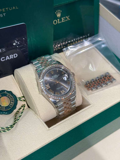 Rolex Stainless Steel And Pink Gold Datejust - 36 MM - Jubilee Bracelet - Diamond Bezel - Dark Rhodium Roman Dial - 126281RBR-0011