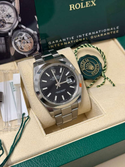 Rolex Stainless Steel Datejust 41 Date Watch - 41 MM - Oyster Bracelet - Smooth Bezel - Black Dial - 126300-0011