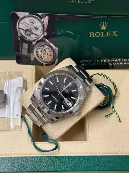 Rolex Stainless Steel Datejust 41 Date Watch - 41 MM - Oyster Bracelet - Smooth Bezel - Black Dial - 126300-0011