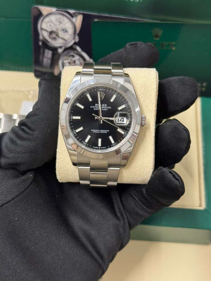 Rolex Stainless Steel Datejust 41 Date Watch - 41 MM - Oyster Bracelet - Smooth Bezel - Black Dial - 126300-0011
