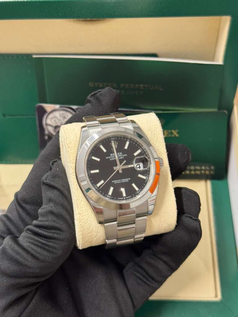 Rolex Stainless Steel Datejust 41 Date Watch - 41 MM - Oyster Bracelet - Smooth Bezel - Black Dial - 126300-0011