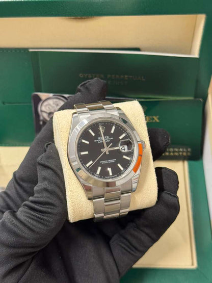Rolex Stainless Steel Datejust 41 Date Watch - 41 MM - Oyster Bracelet - Smooth Bezel - Black Dial - 126300-0011