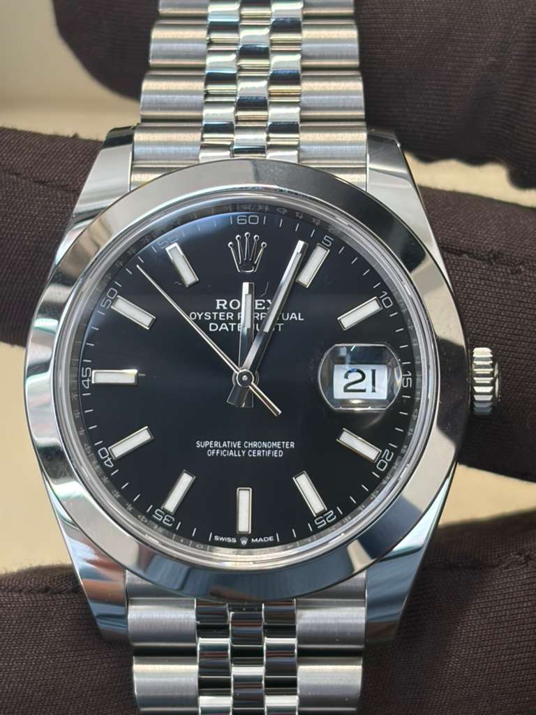 Rolex Stainless Steel Datejust 41 Date Watch - 41 MM - Jubilee Bracelet - Smooth Bezel - Black Dial - 126300-0012