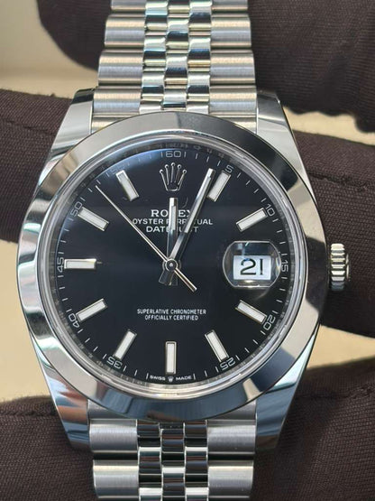 Rolex Stainless Steel Datejust 41 Date Watch - 41 MM - Jubilee Bracelet - Smooth Bezel - Black Dial - 126300-0012
