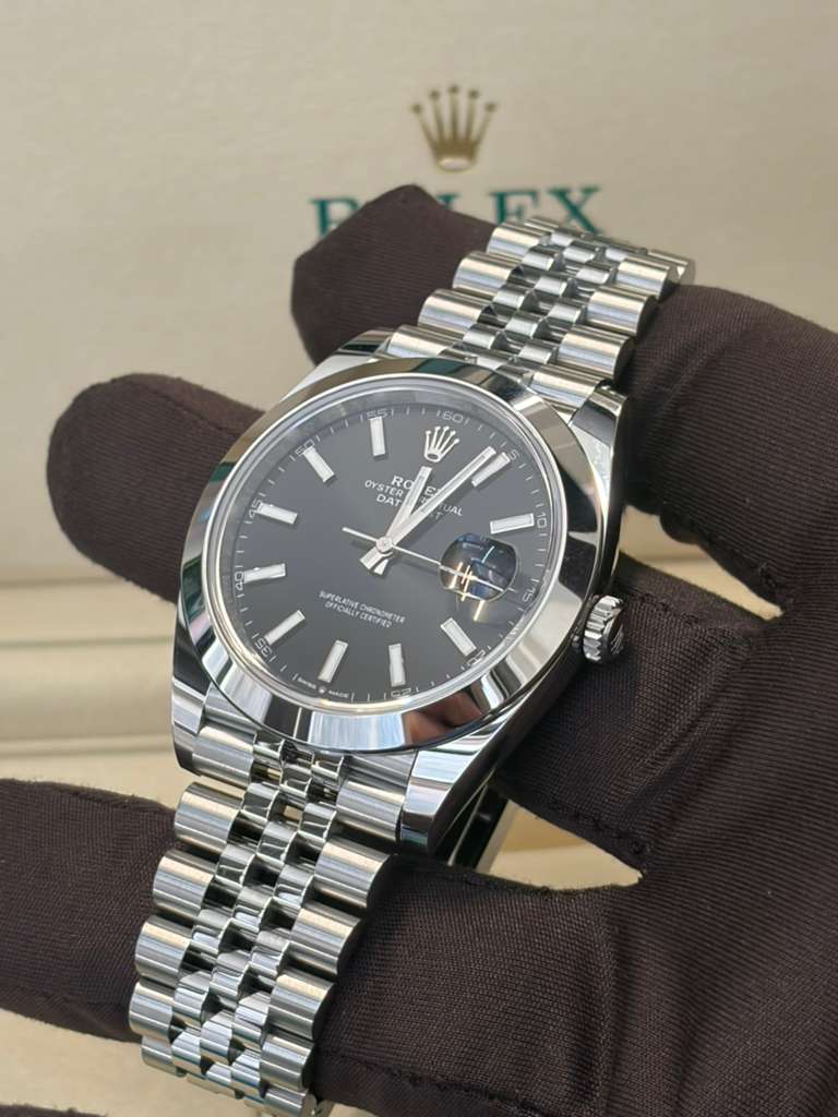 Rolex Stainless Steel Datejust 41 Date Watch - 41 MM - Jubilee Bracelet - Smooth Bezel - Black Dial - 126300-0012