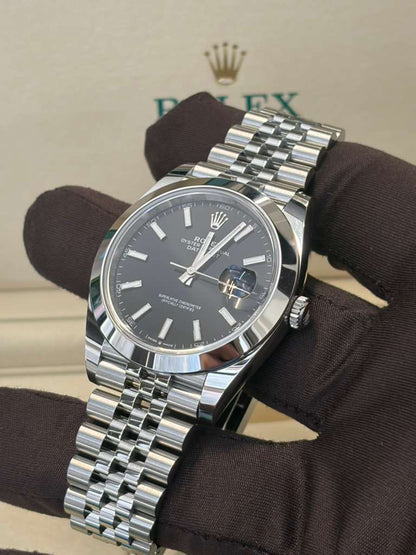 Rolex Stainless Steel Datejust 41 Date Watch - 41 MM - Jubilee Bracelet - Smooth Bezel - Black Dial - 126300-0012