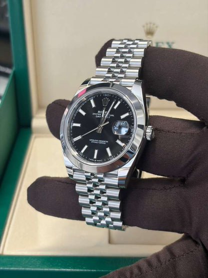 Rolex Stainless Steel Datejust 41 Date Watch - 41 MM - Jubilee Bracelet - Smooth Bezel - Black Dial - 126300-0012