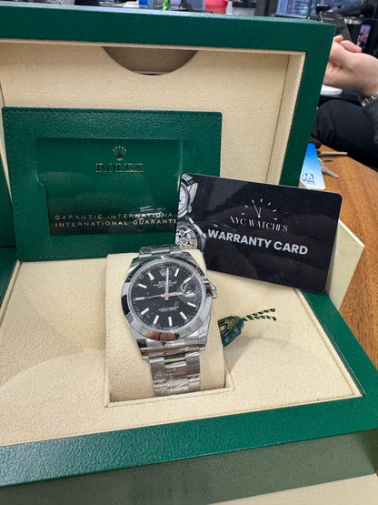 Rolex Stainless Steel Datejust 41 Date Watch - 41 MM - Oyster Bracelet - Smooth Bezel - Black Dial - 126300-0011