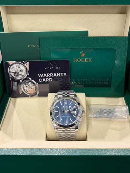 Rolex Stainless Steel Datejust 41 Date Watch - 41 MM - Jubilee Bracelet - Smooth Bezel - Blue Dial - 126300-0002