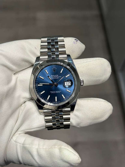 Rolex Stainless Steel Datejust 41 Date Watch - 41 MM - Jubilee Bracelet - Smooth Bezel - Blue Dial - 126300-0002