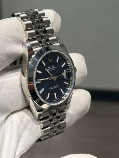 Rolex Stainless Steel Datejust 41 Date Watch - 41 MM - Jubilee Bracelet - Smooth Bezel - Blue Dial - 126300-0002